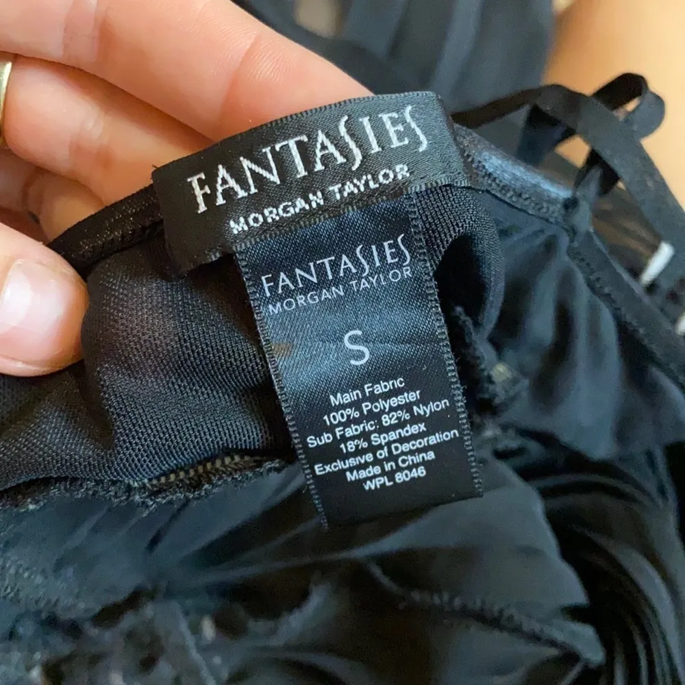 MORGAN TAYLOR BLACK MESH PLEATED CAMI SLIP DRESS - Image 2