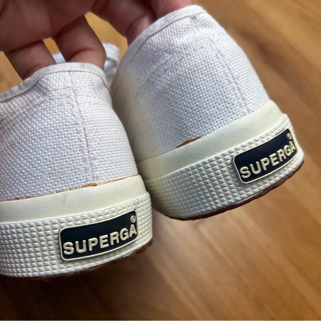 Superga White Lace Up Classic Cotton Low Top Sneakers Size 8 - Image 9