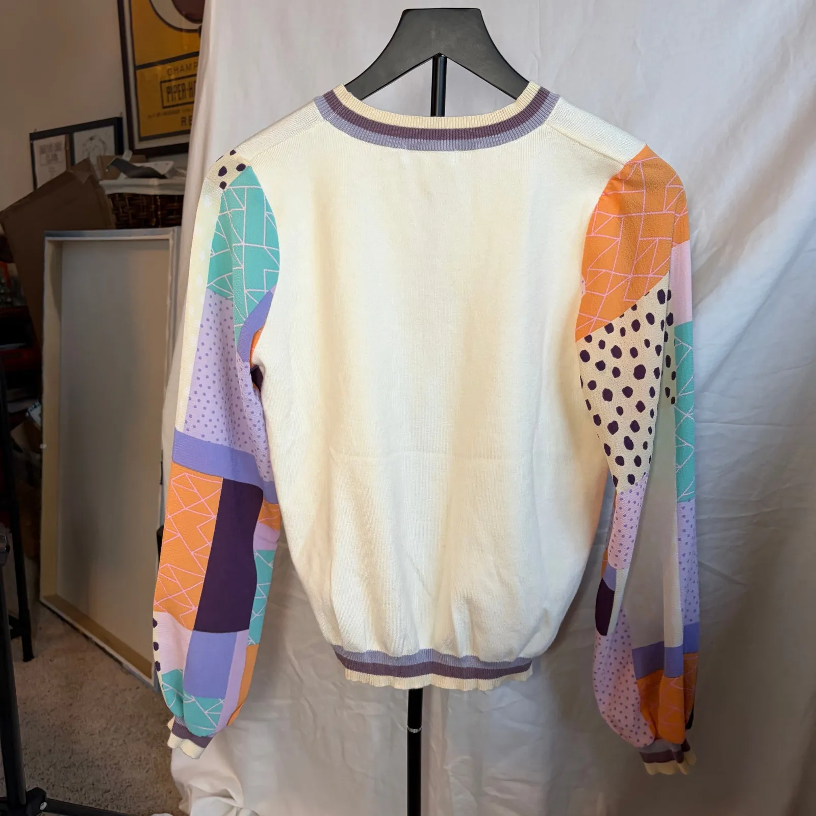 Anthropologie Fate womens cream sweater patterned sheer balloon sleeves. Size S - Image 3