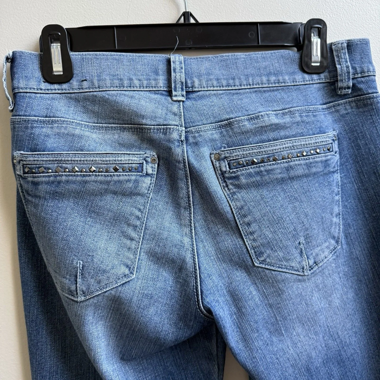 White House Black Market Jeans Women's  Blue Skinny Leg Moto Look Studs Size 4 - Image 6