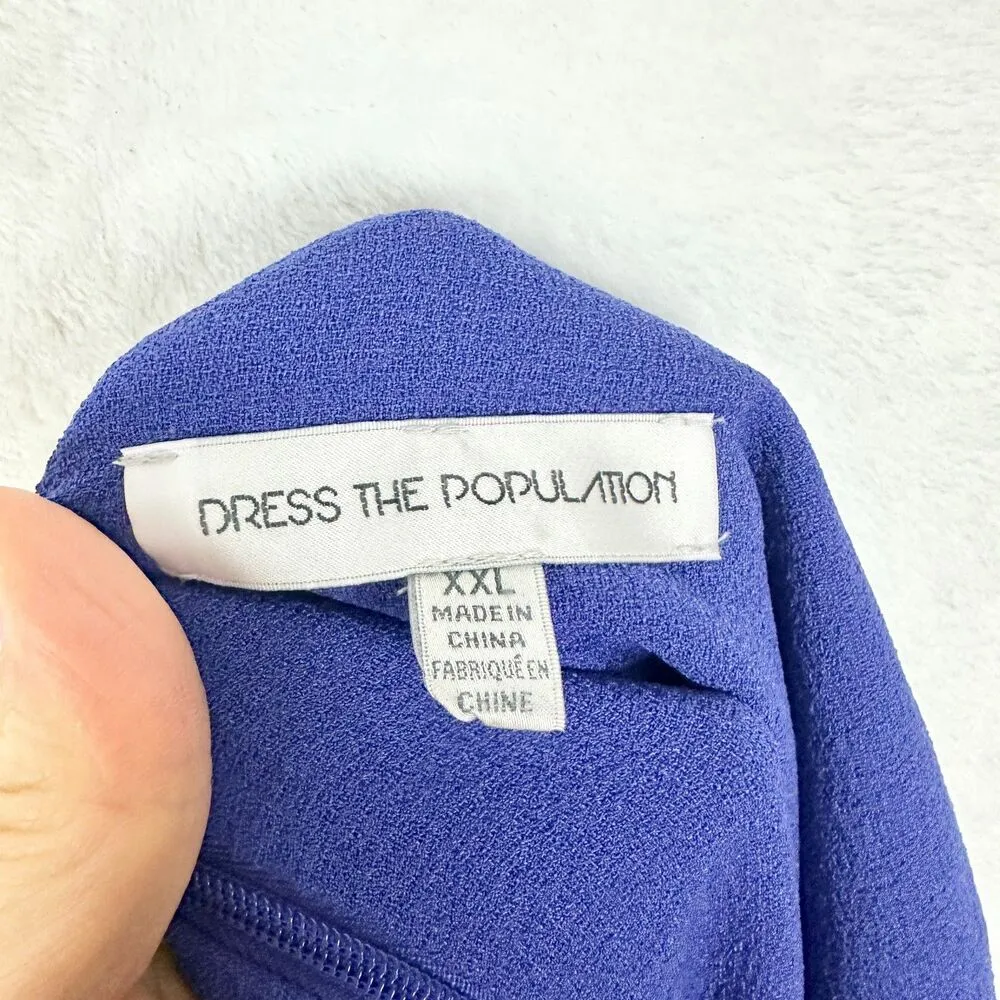 Dress The Population Yasmin Tiered Midi Dress Size XXL Peplum Blue Wedding Guest - Image 7