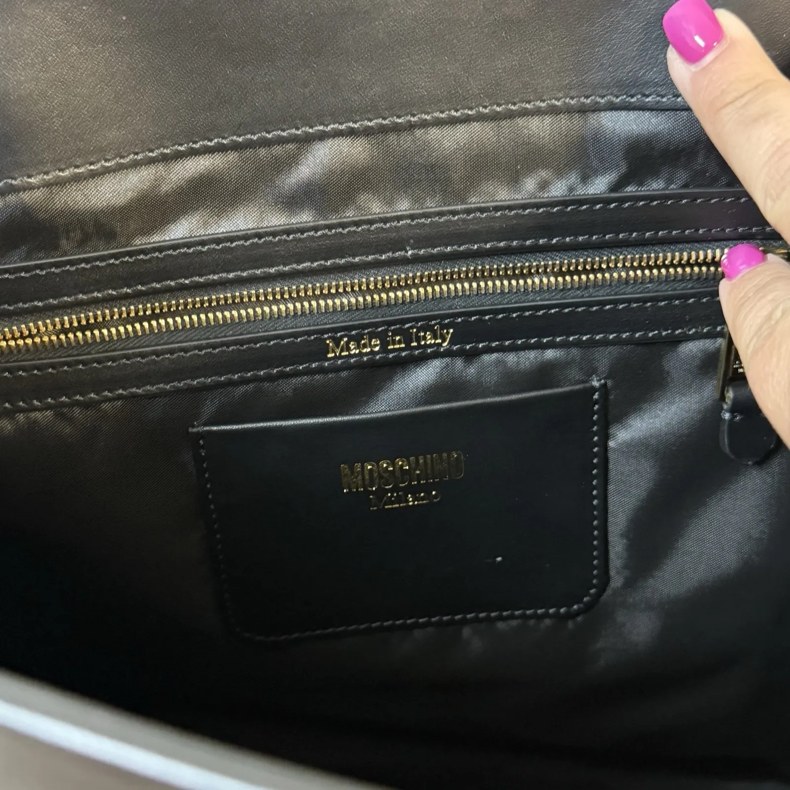 MOSCHINO Couture Black Leather Tote Bag Gold Logo Large Shopper W/ Dust‎ Bag NWT - Image 11