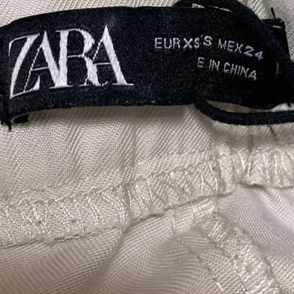 Zara Women's Cream White Straight Skinny High Waist Paperbag Trousers Pants XS - Image 4