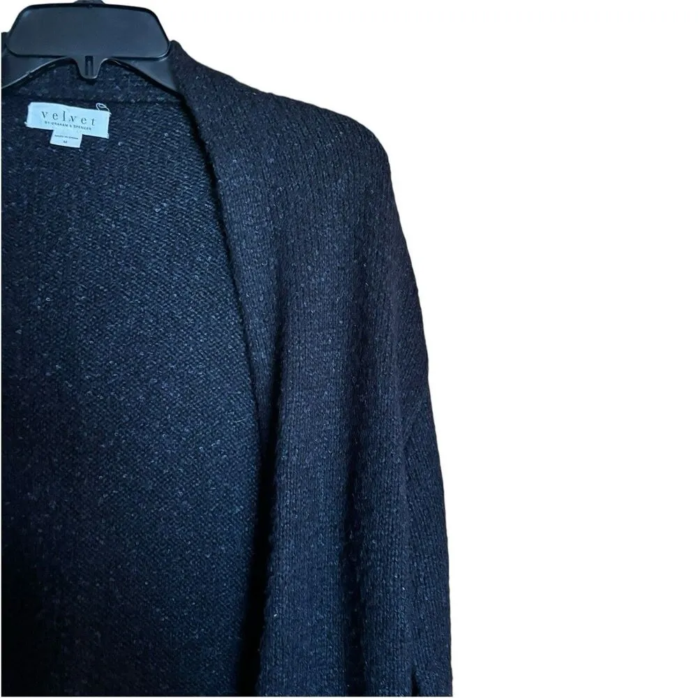 Velvet by Graham & Spencer Duster Cardigan Womens Medium Black Wool Blend Open - Image 3