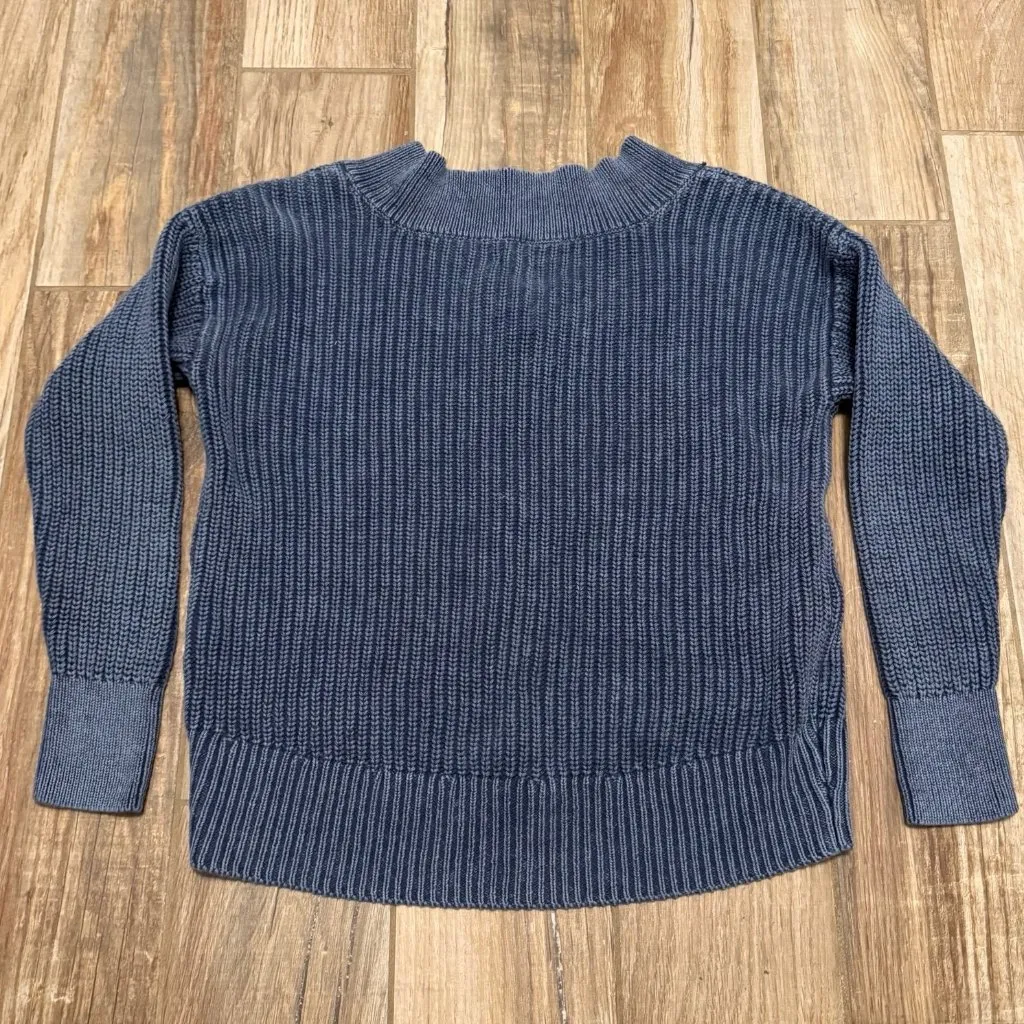 Aerie Women’s Chunky Knit Pullover Sweater Blue Boho V Neck Cozy - Image 3