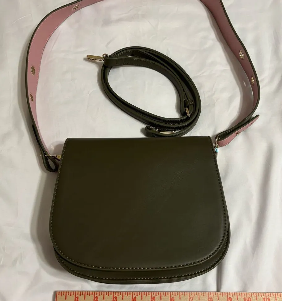Ampere Olive Green & Blush Pink Saddle Crossbody Bag with Interchangeable Straps - Image 1