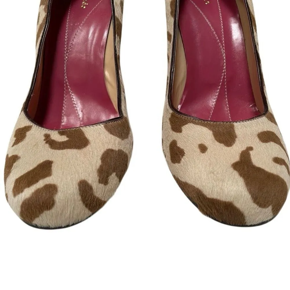Kate Spade NY Cow Print Block Heel Pump Women’s 9 Calf Hair Italy Tan Brown - Image 3