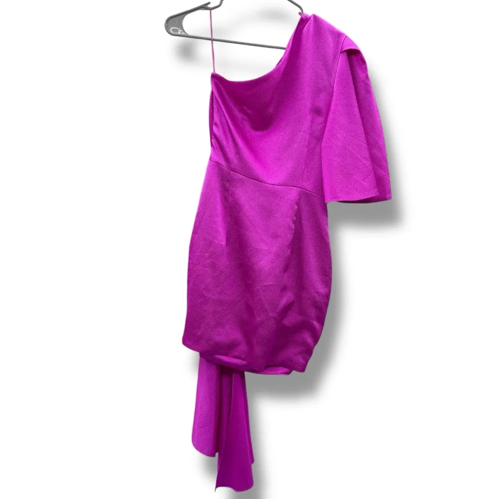 Solace London Marcie One Shoulder Draped Knot Mini Dress in Fuchsia‎ Pink Sz 2 - Image 7