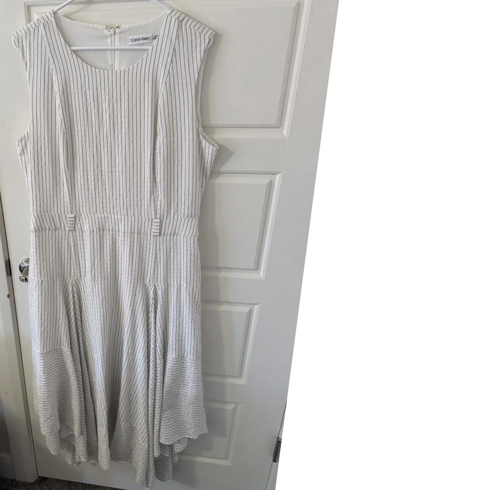 Saks off 5th sz 14 Calvin Klein Striped Flowy Handkerchief Hem Midi Dress Lined - Image 7
