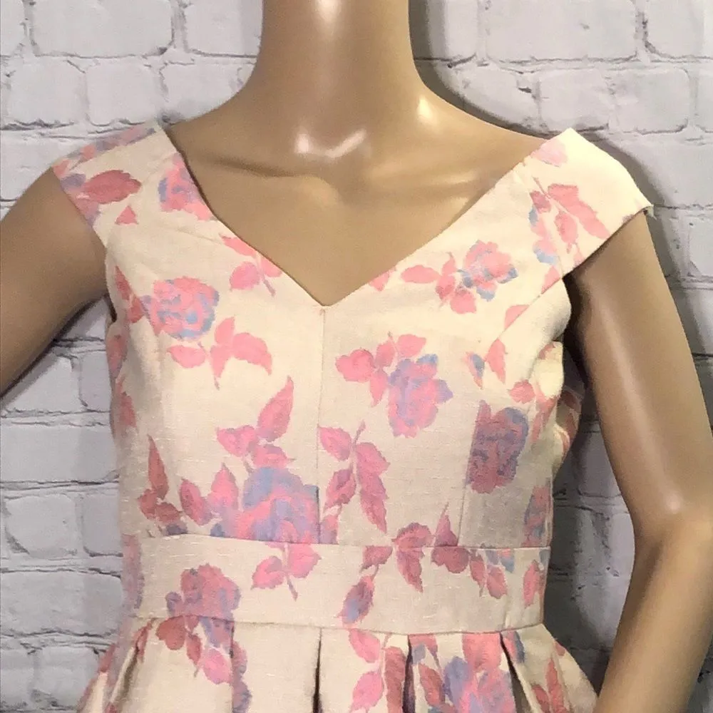 Miss Selfridge Petites Pink Jacquard Floral Dress Vintage 1990s Y2K XS - Image 2