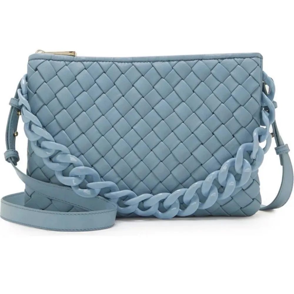 Vince Camuto Adyna Large Crossbody Purse Woven Leather Cerulean Blue B91 - Image 2