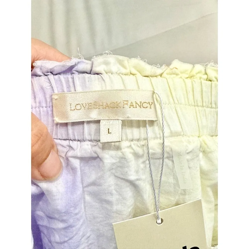 LoveShackFancy Heritage Tie Dye Ruffle Eyelet Tiered Mini Skirt Rainbow Womens L - Image 4