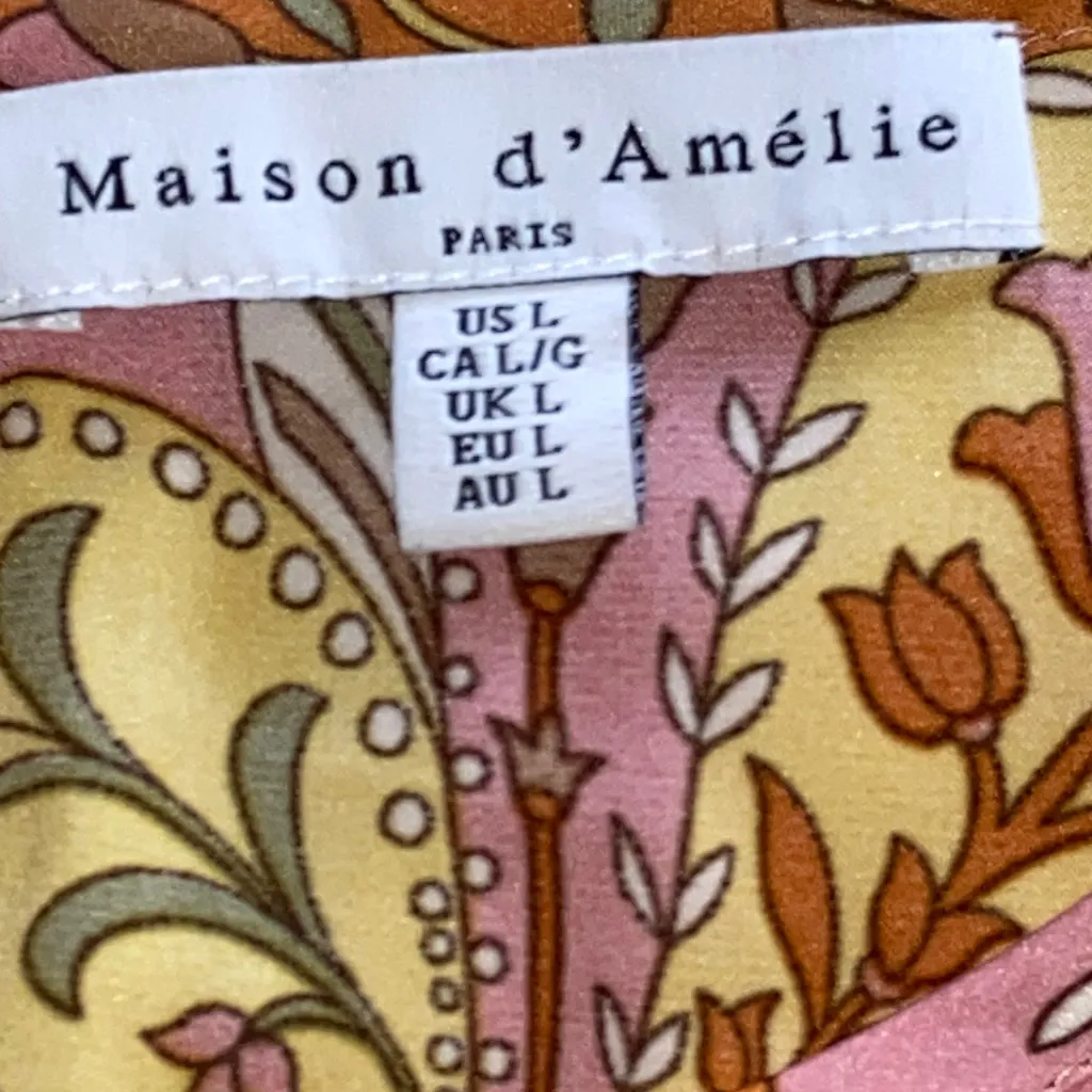 FLOWER POWER PAISLEY BLOUSE Maison d’ Amélie Orange Pink Yellow Sleeveless Size L - Image 5