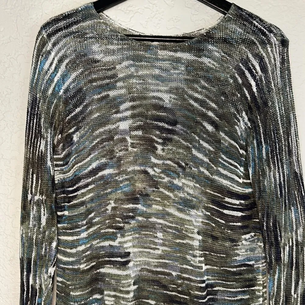NIC+ZOE Green Swirl Linen Lightweight Sweater Top Artsy Camo Watercolor Tunic - Image 2