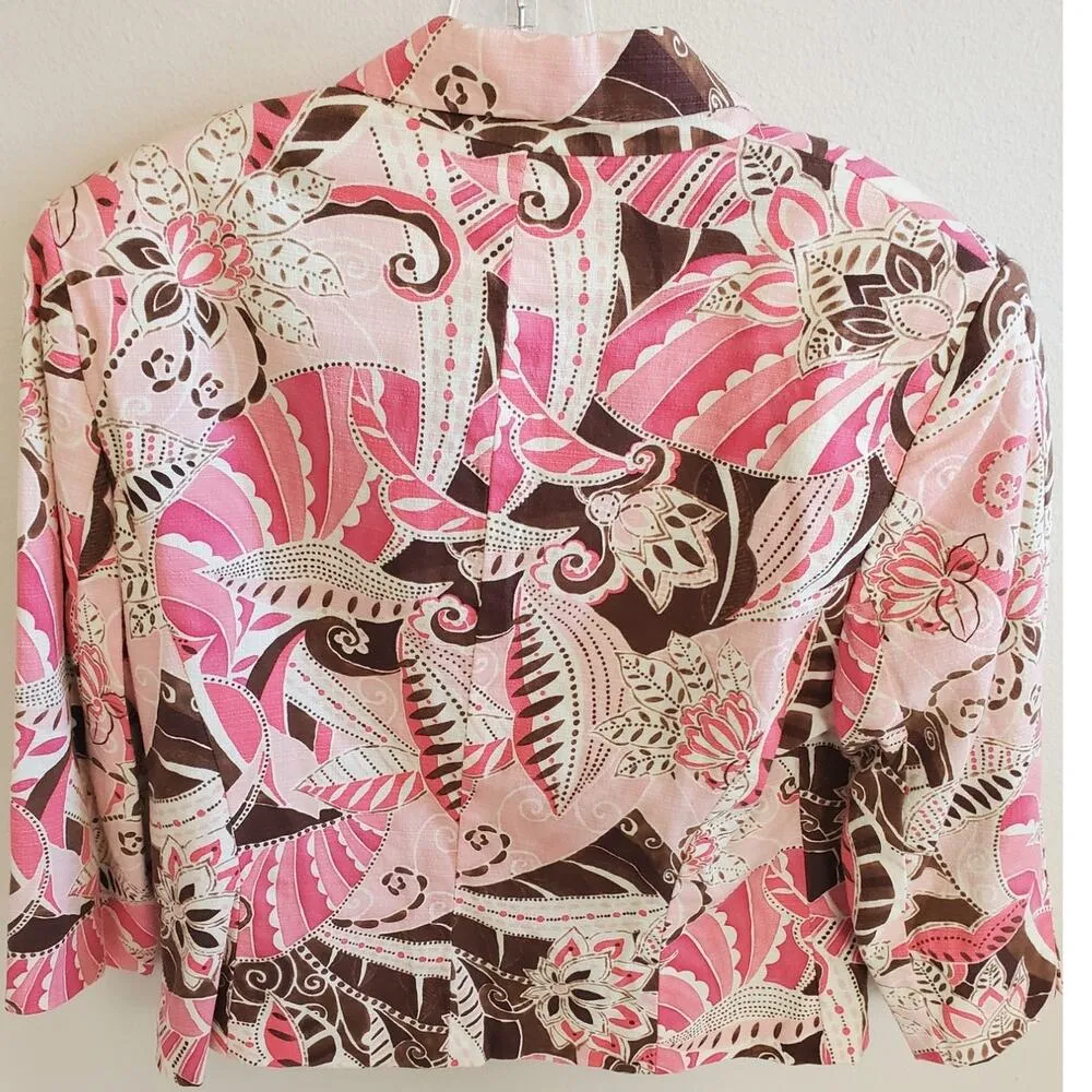 Pink Brown Floral Stretch Blazer Fully Lined Size 12 Nine & Company - Image 2
