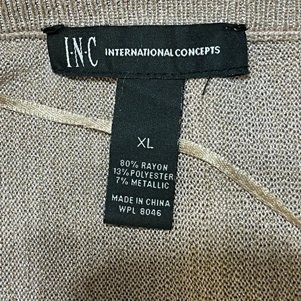 INC Rose Gold Shimmer Sweater 3/4 Sleeve Cold Shoulder Size XL Extra Large - Image 4