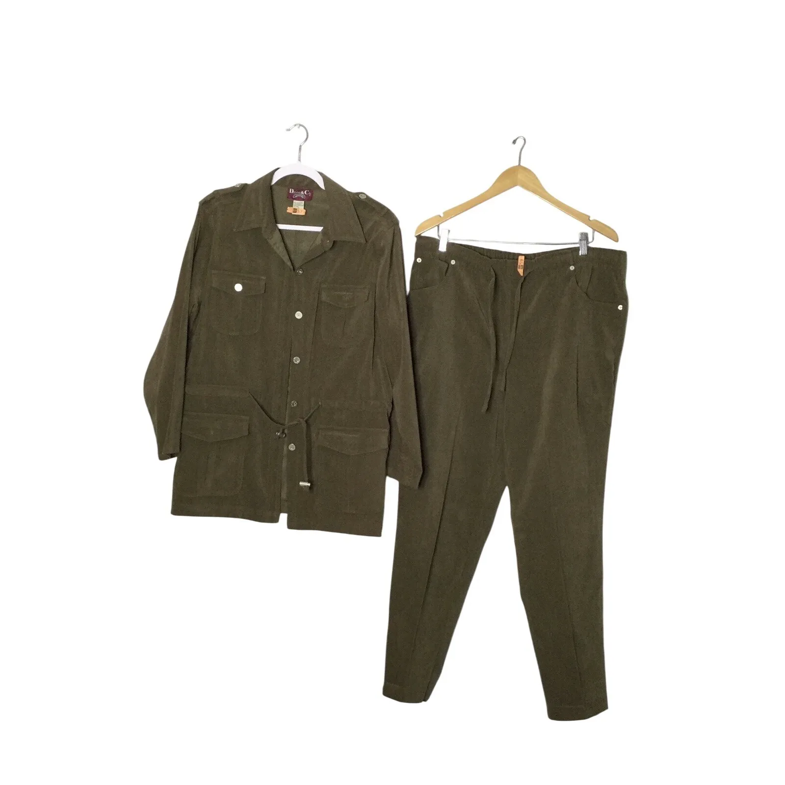 Denim & Co Women's 2 pc Pants & Long Sleeve Jacket Vintage 1970's Olive Green Size M - Image 2