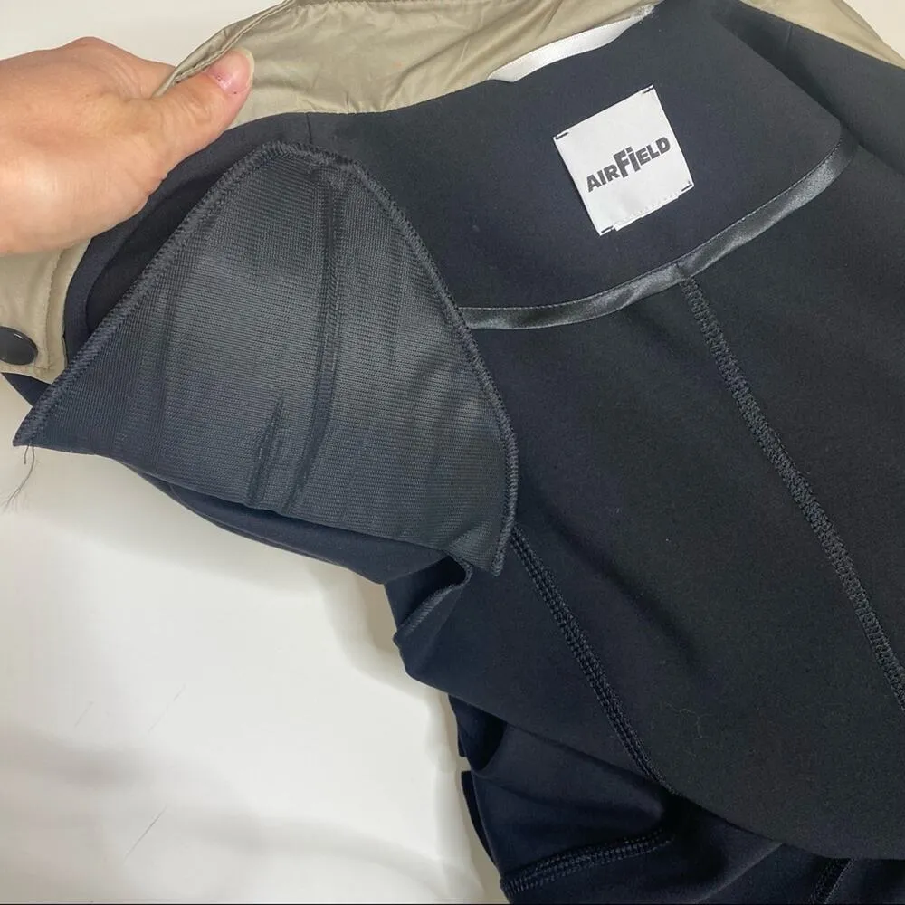 Airfield Button Down Long Sleeve Black Jacket Khaki Satin Trim M Size M - Image 5