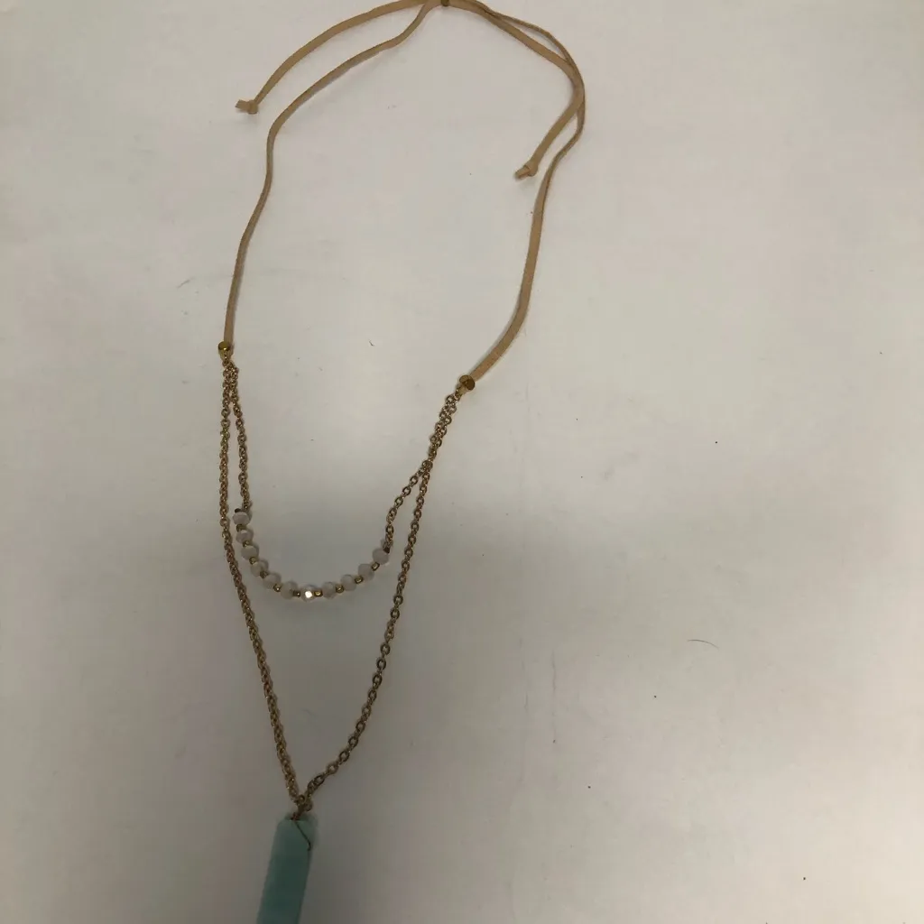 Necklace with blue stone‎ and beaded adjustable pull sides - Image 3