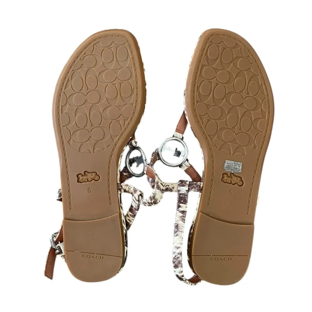 Coach Jazmin Leather Faux Snakeskin Natural Thong Strap Buckle Sandal - Image 7