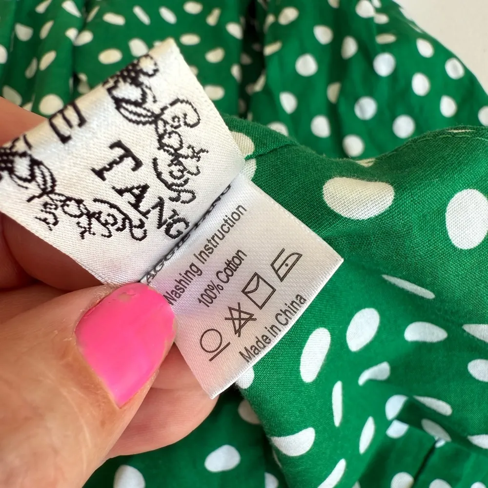 Vintage Maggie Tang Retro Polka Dot Cotton Dress A Nostalgic Delight Green M Size M - Image 9