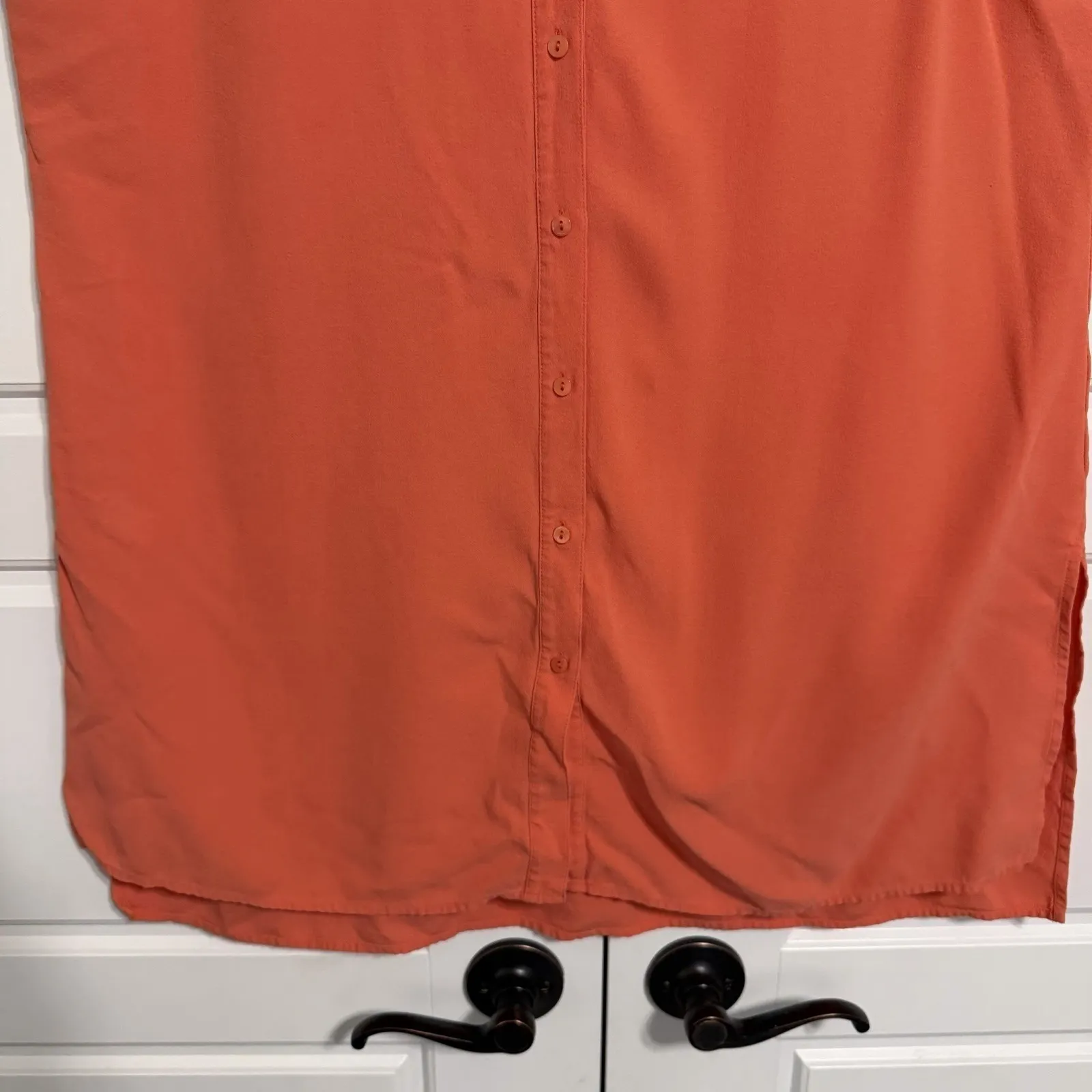 EILEEN FISHER Sleeveless Mandarin Collar Button Large Orange Silk Blend Women - Image 3