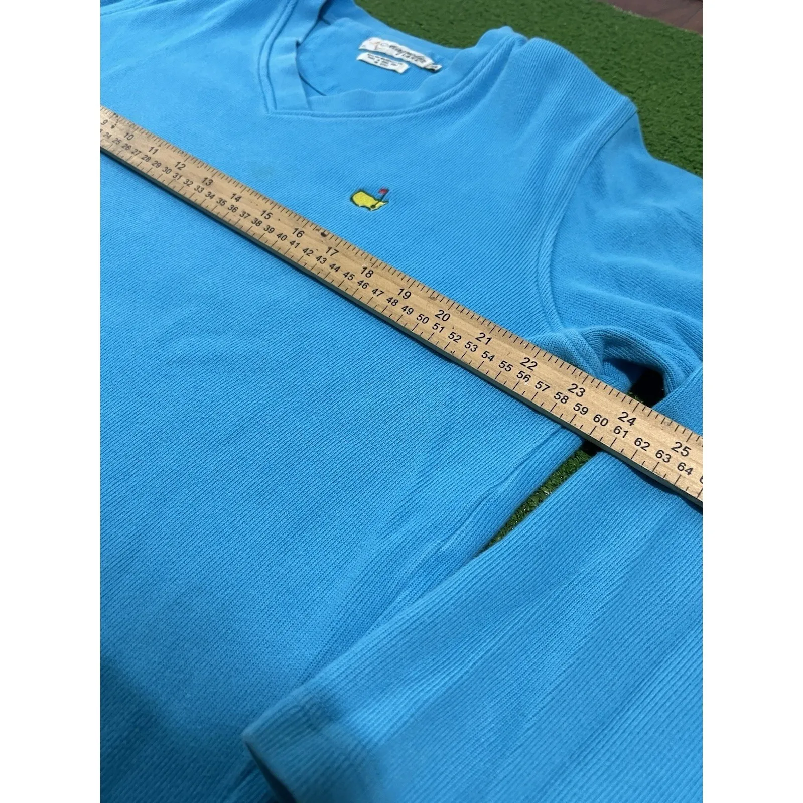 Vintage Masters Gold Sweater Womens XL Long Slv Turquoise Blue Augusta Pullover - Image 4