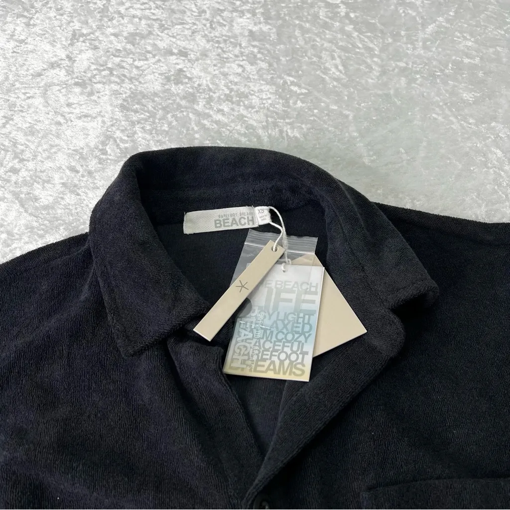 Barefoot Dreams Women's Cozyterry Button-Down Shirt Black Size XS Short Sleeve - Image 8