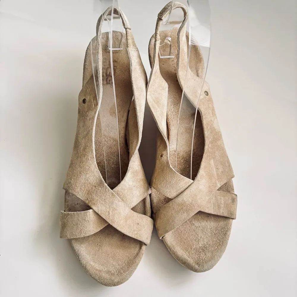 UGG Beige Suede Cork Sandals Wedge Platform Woman’s Shoe Size 9 - Image 3