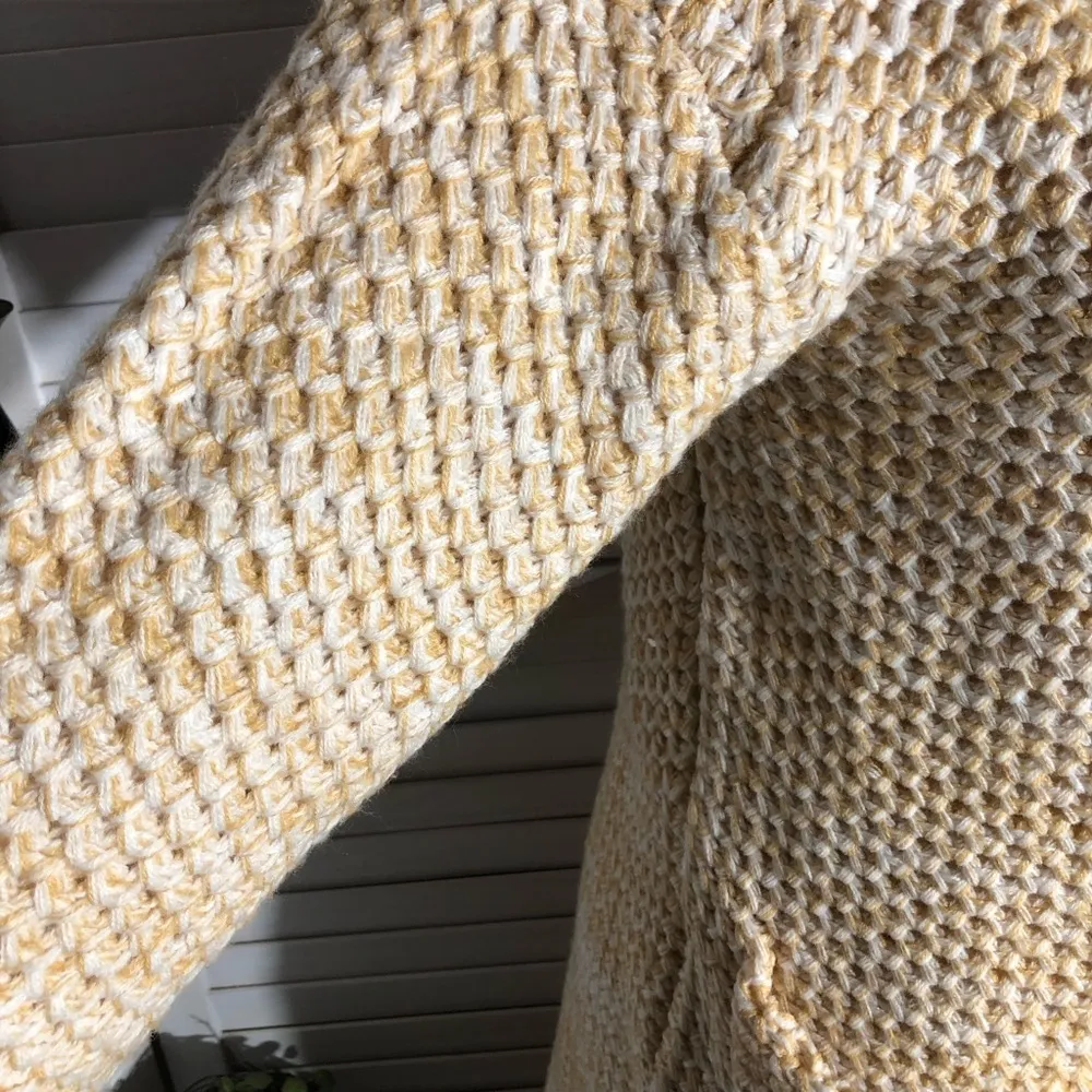 Vintage Y2K Forever 21 Long Coat Cable Knit Deep Pockets Cream/Yellow sz S - Image 8