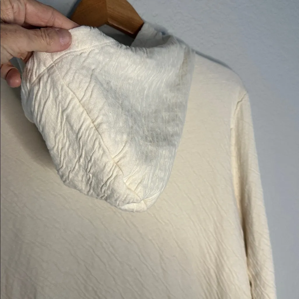 Dylan Cream Hooded Top Crinkly Cotton Long Sleeve Cozy Loungewear Boutique - Image 6