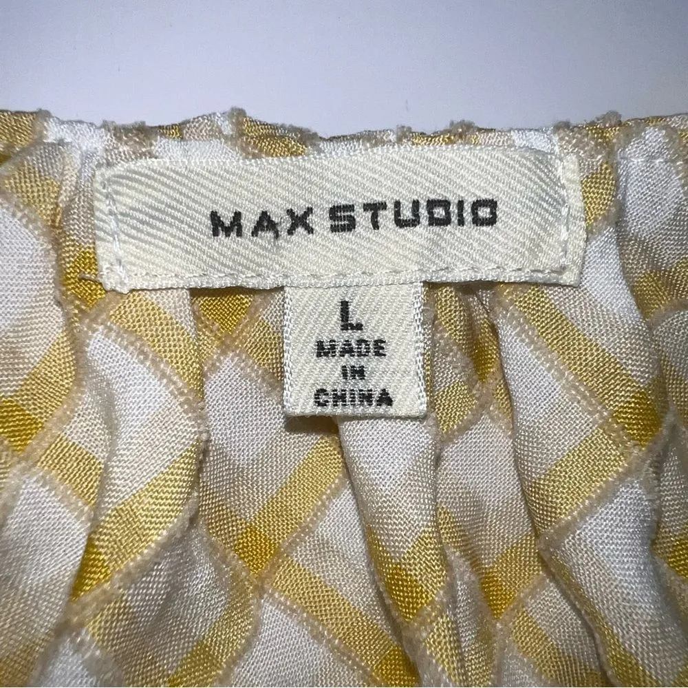 Max Studio Textured Blouse in Yellow/White Diagonal Plaid w/Ruffles & Ties-Sz L - Image 10