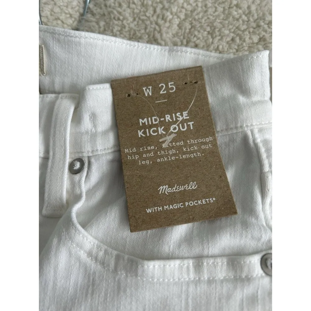 Madewell Mid Rise Kick Out Ankle Length Jeans Pure White Womens Size 25 - Image 6