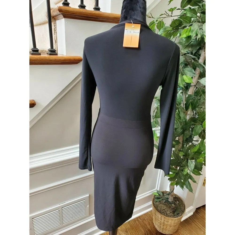 Auditions  Womens Solid Black Polyester Long Sleeve Knee Length Dress Size Medium - Image 7