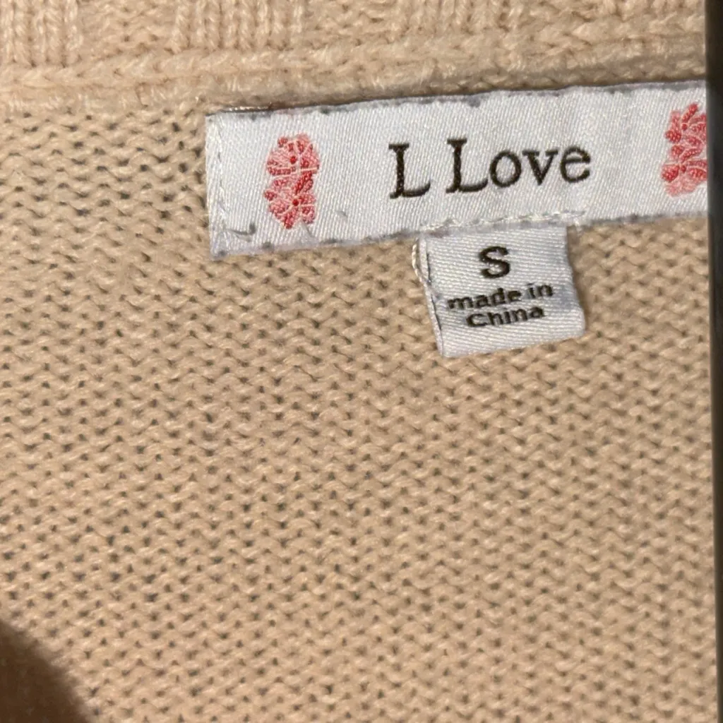 Love Beige and Orange Colorblock Cropped Long Sleeve Sweater Size Small - Image 5