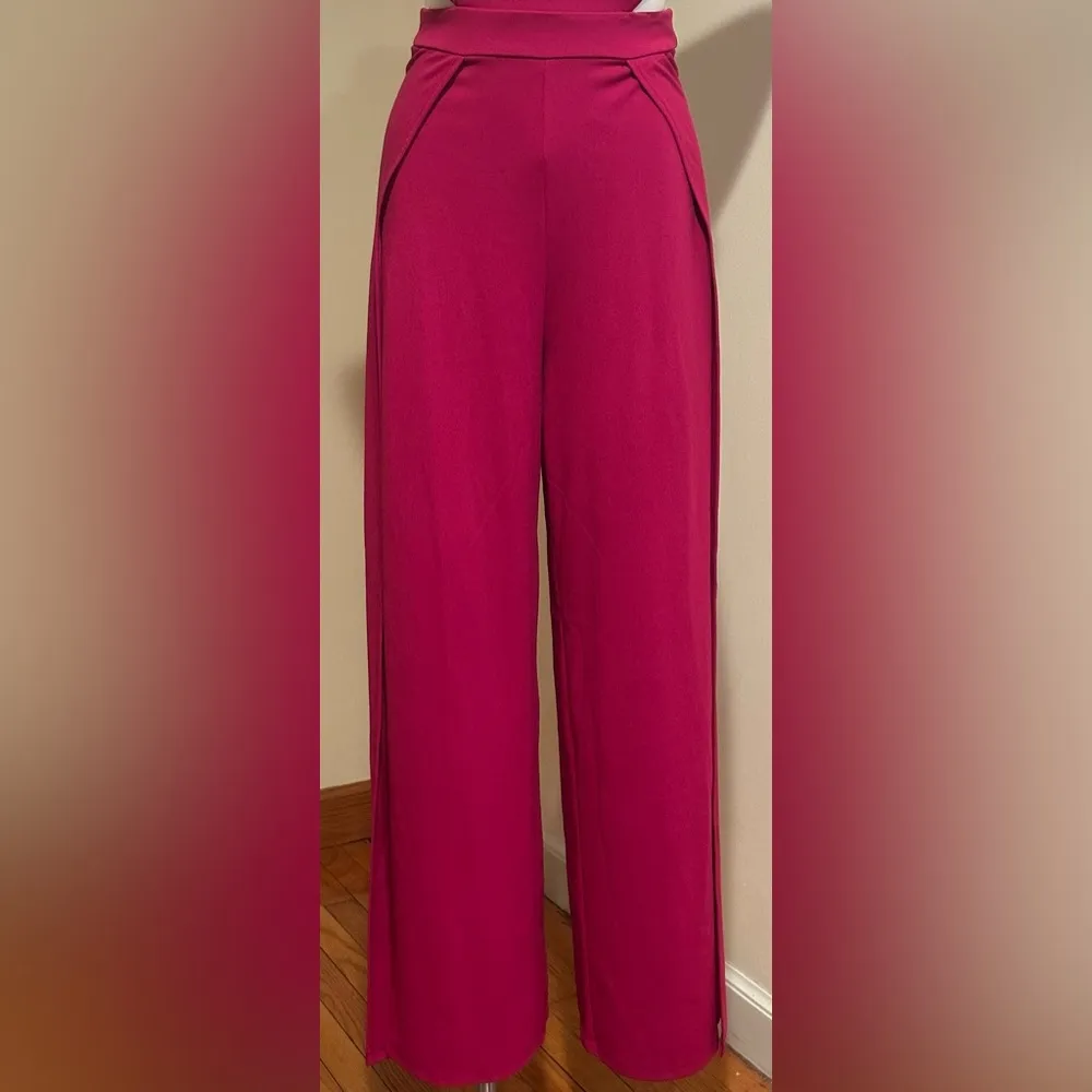 Lulu's  Pink Strapless Jumpsuit Wide & Large Leg Long Slits With Shorts Sz S - Image 9