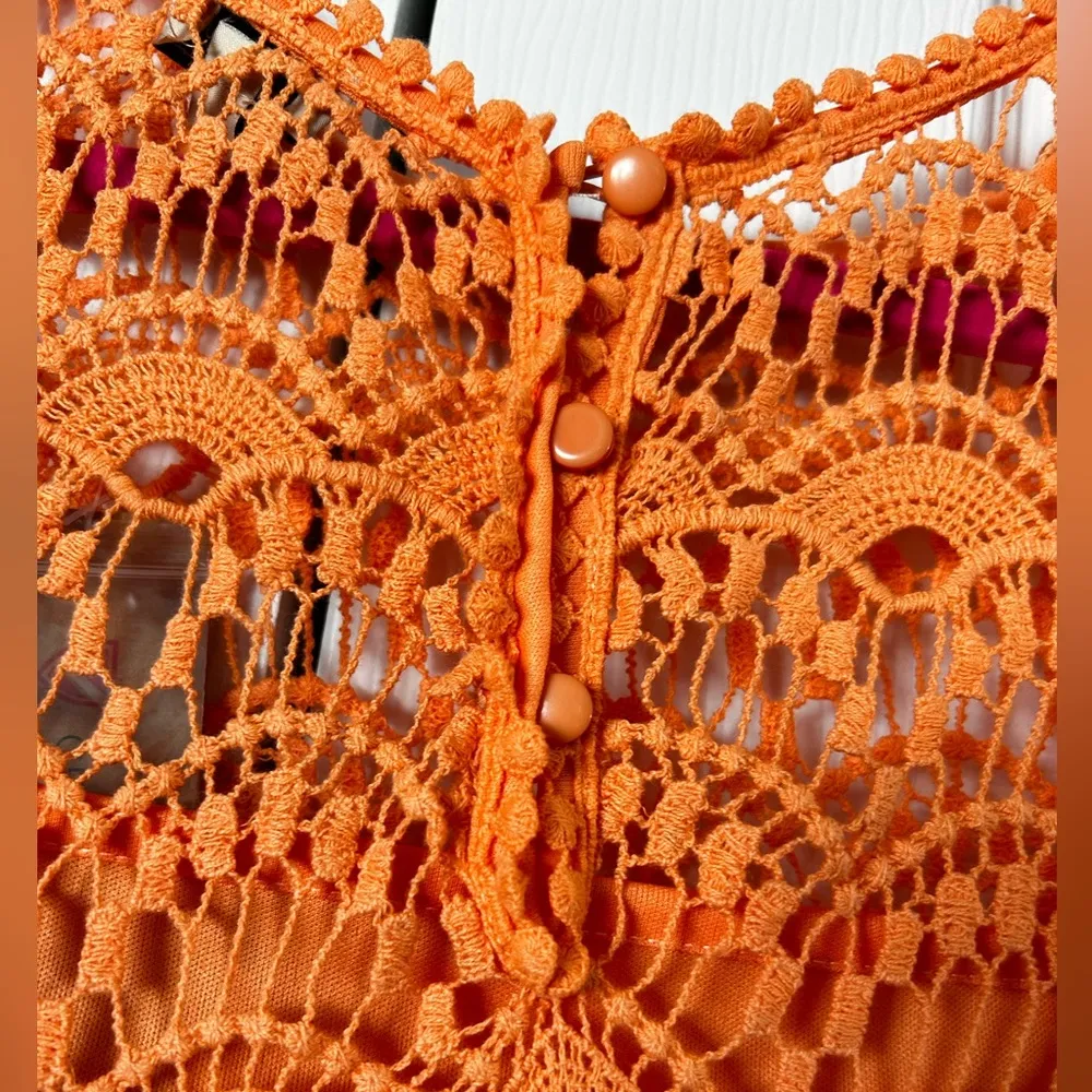 CREMIEUX Orange Crochet dress with slip. Size M - Image 3