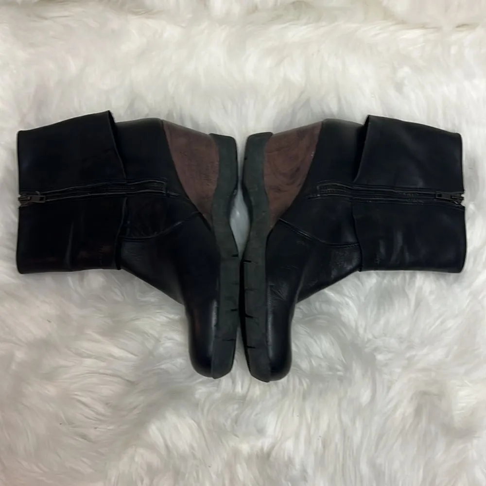 Sanita Maddox Wedge Foldover Leather Swedish Danish Clog Boots Size 8 A4 Black - Image 5