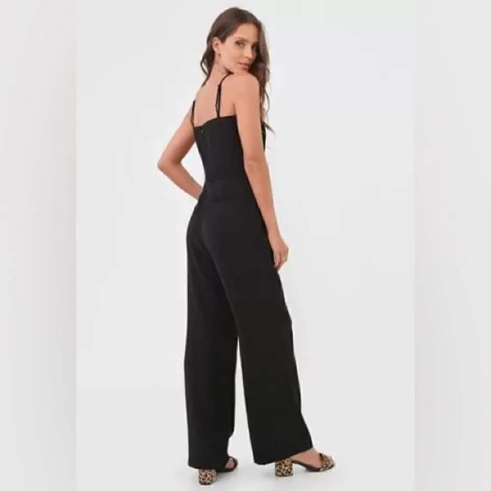 NWT Banana Republic Black Strappy Wide Flare Leg Jumpsuit Size 8 - Image 4