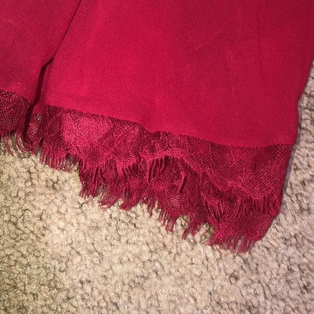 Dress The Population Corey Cap Sleeve V-Neck Chiffon‎ Lace Dress Garnet XXS - Image 9