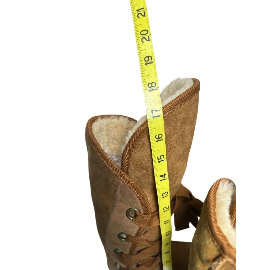 KOS Women's Tall Shearling Lined Wrap Boots Suede Lace Up Winter Boots Sz 5 Brown - Image 9