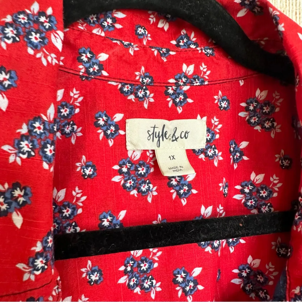 Style & Co 1X Floral Patchwork Red White Blue Button Up - Image 6