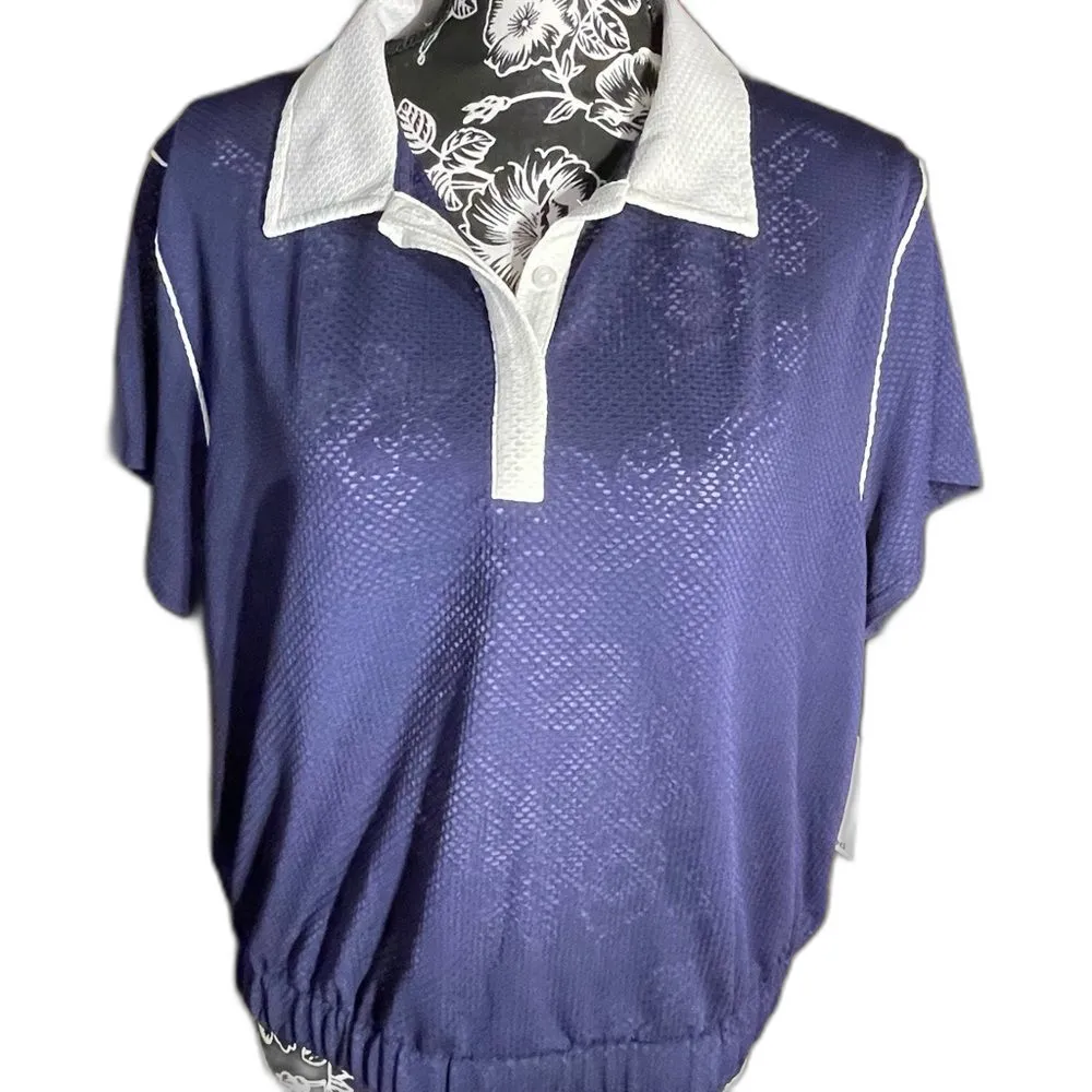 NWT Sports Illustrated Women's Navy Blue Mesh Short Sleeve Top Polo Collar - Image 2
