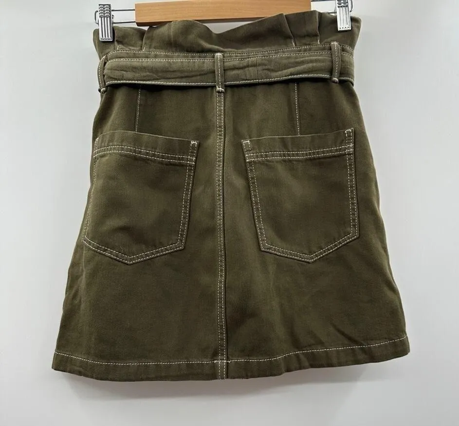 Free People Splendor In The Grass PaperBag Waist Mini Skirt in Army Green Size 6 - Image 3