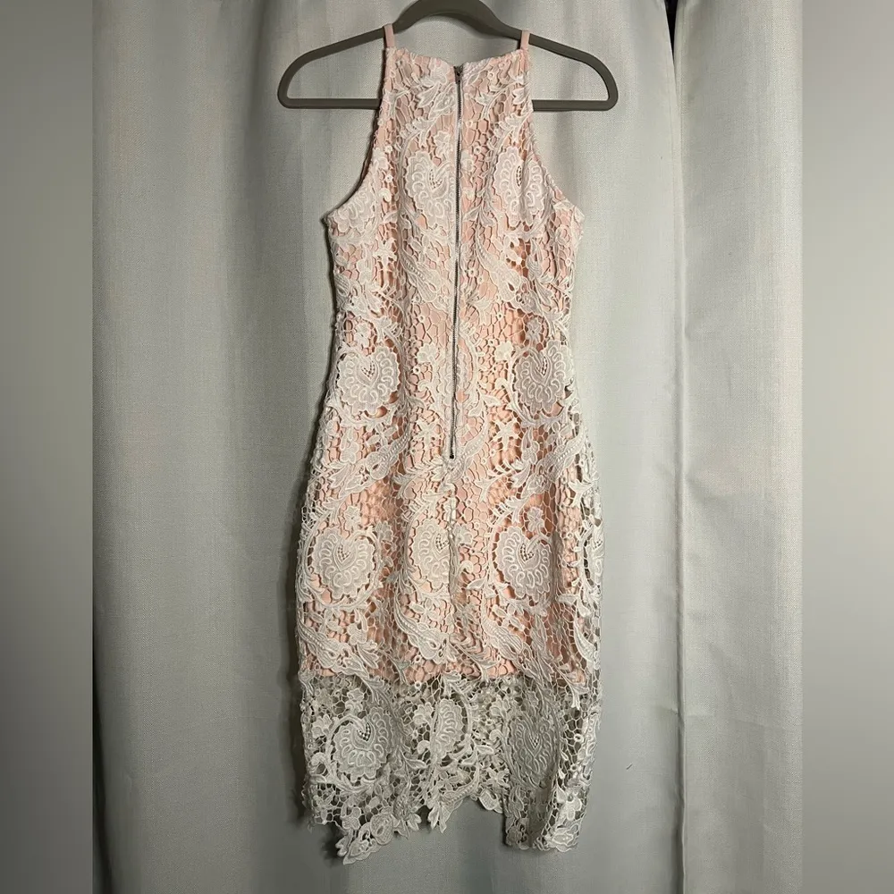 Mustard Seed White and Blush Pink Lace Halter Dress Medium - Image 2