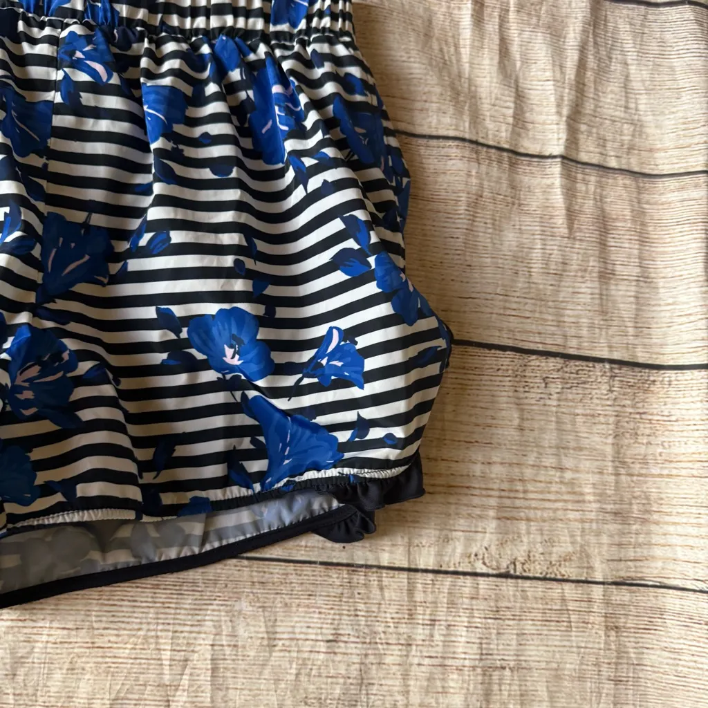 Kate Spade Cali Dreaming Hibiscus Blue Striped Athletic Swim Shorts Size Small - Image 3