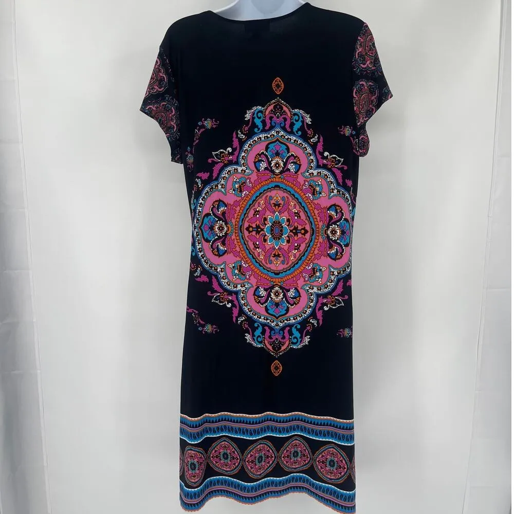 Snap Y2K Babydoll Dress Sz L Paisley Boho Festival Hippie Retro Stretchy Artsy Black Size L - Image 6