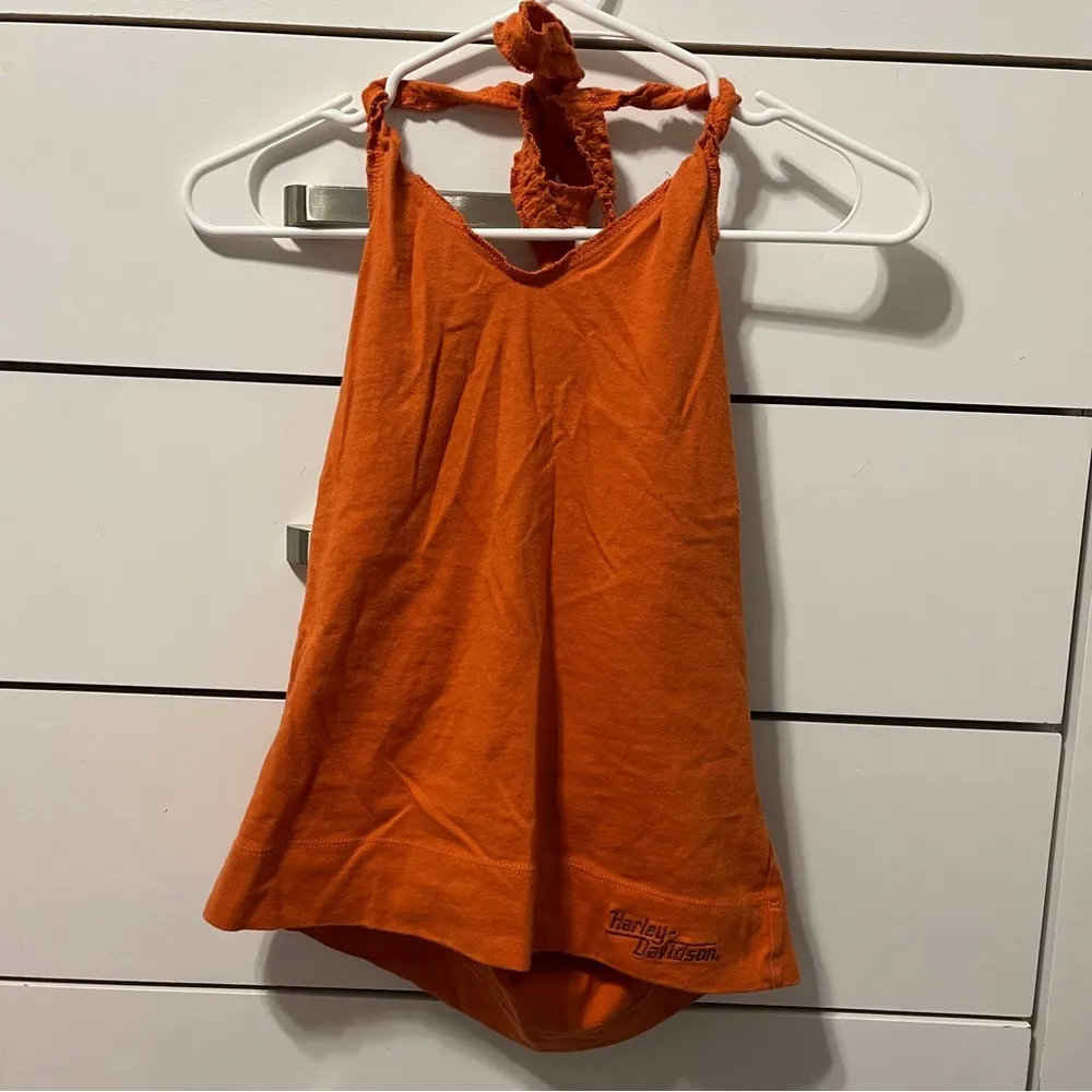 Harley Davidson Orange Halter Tank Top - Image 2