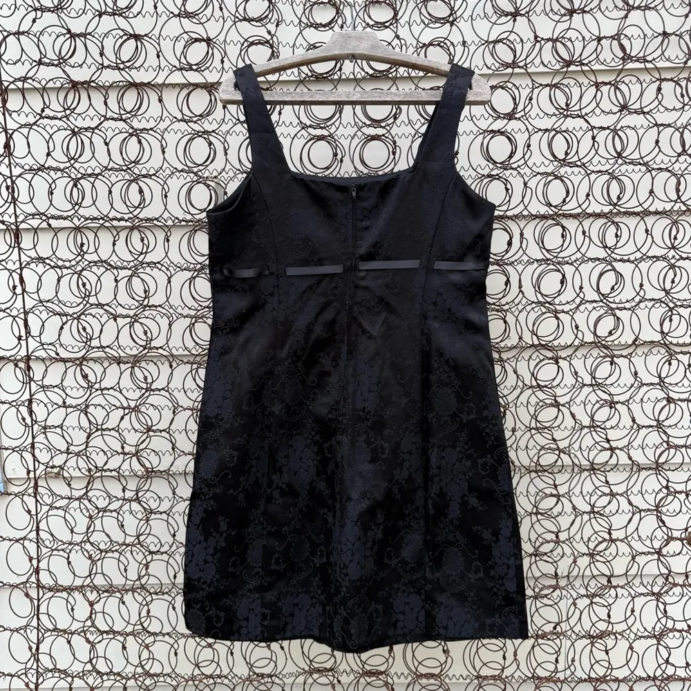 Vintage 90s L.L. Martin Black Baby Doll Square Neck Sleeveless Dress Brocade 14M Size 14 - Image 3