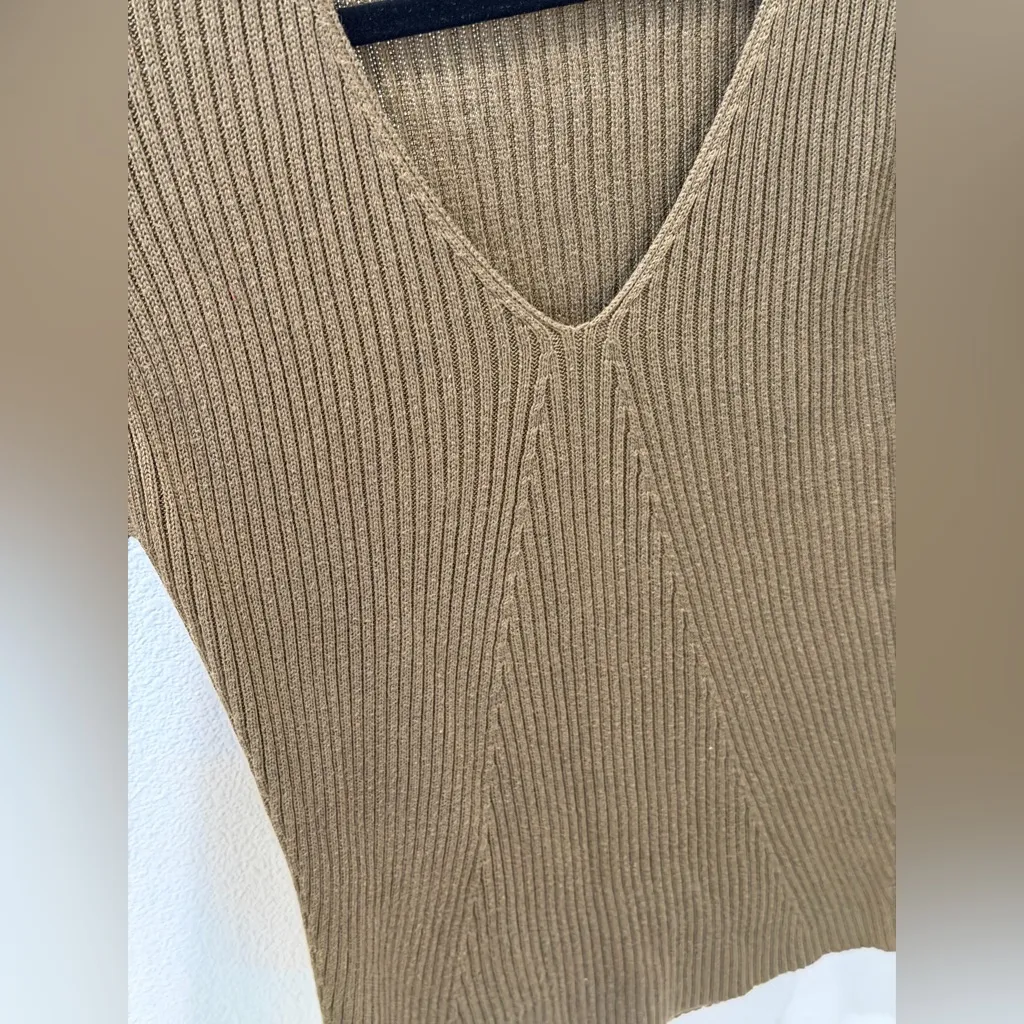Hillard & Hanson V-Neck Ribbed Sweater Olive Green Size Medium - Image 3